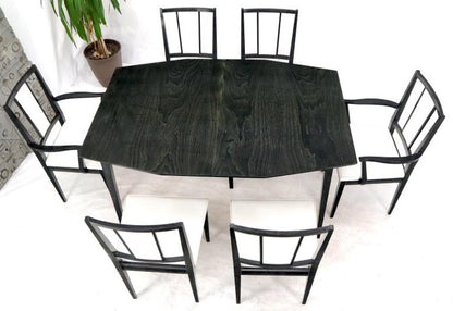 Cerused Ebonized Walnut Dining Room Table 6 Chairs Set w/ Two Extension Boards