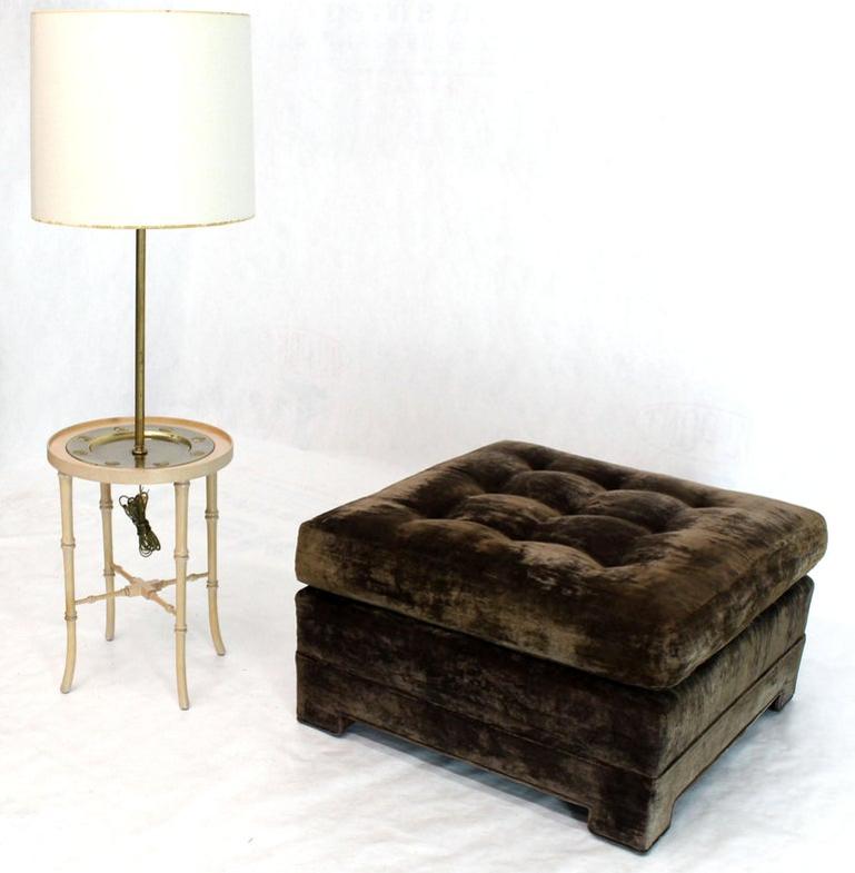 Large Square Deep Bronze Velvet Upholstery Tufted Upholstery Ottoman Footstool
