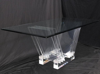 Folding Collapsible Lucite Base Glass Top Mid-Century Modern Dining Table