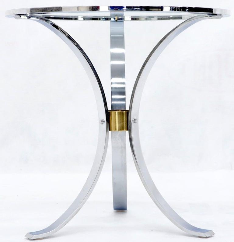 Round Crome and Brass Glass Top Occasional Side Table