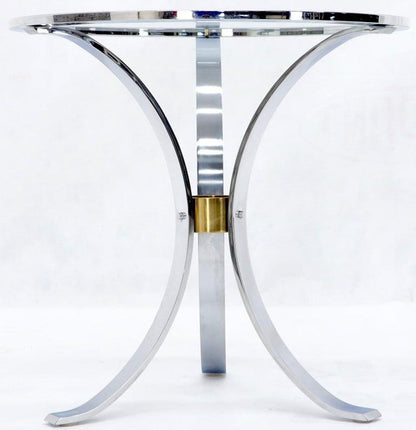 Round Crome and Brass Glass Top Occasional Side Table