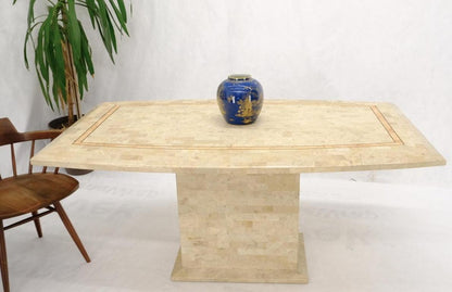 Tessellated Stone Tile Mid-Century Modern Boat Shape Dining Table