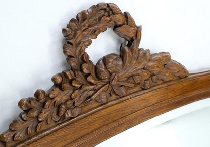 Antique Oak Carved Figural Beveled Glass Horizontal Wall Mirror