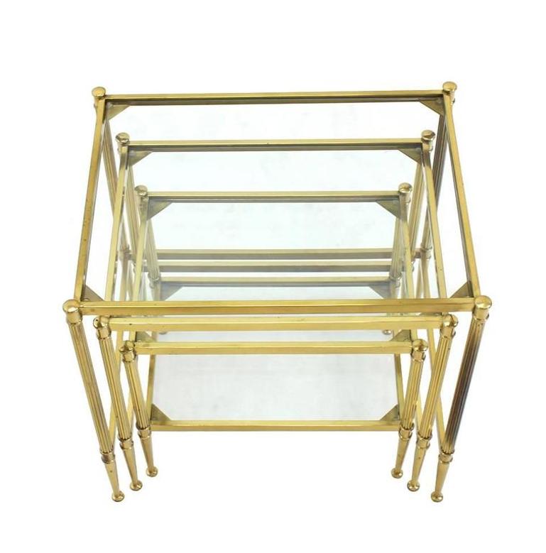 Set of Three Mid-Century Modern Brass Nesting End Tables