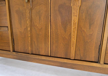 Long Walnut 9 Drawers Two Doors Mid-Century Modern Dresser Credenza Burl Accents