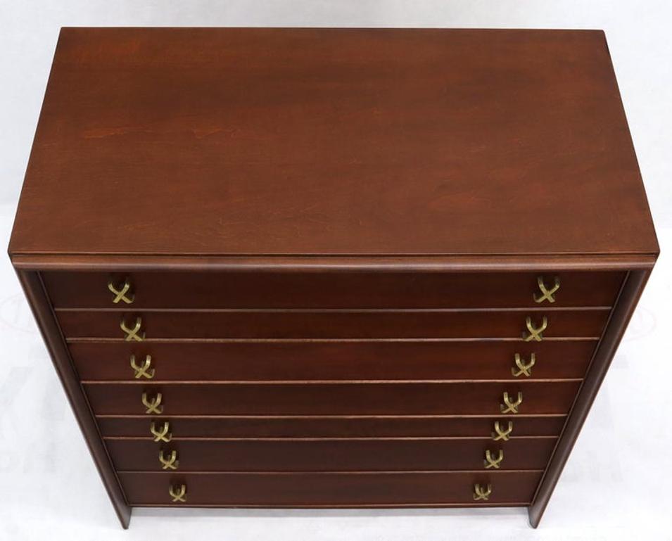 Paul Frankl Brass X-Pulls Brown Cherry High Chest with Drop Front Secretary