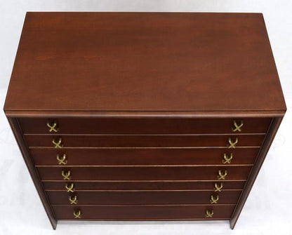 Paul Frankl Brass X-Pulls Brown Cherry High Chest with Drop Front Secretary