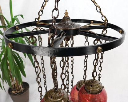 Ruby & Amber Globes on Chain Chandelier Light Fixture