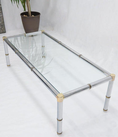Faux Bamboo Rectangular Brass and Chrome Glass Top Coffee Table
