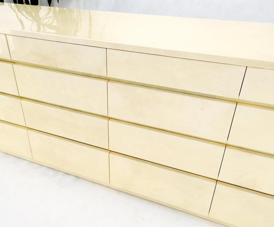 Lacquered Leather Goatskin 16 Drawers Mid-Century Modern Credenza Dresser Mint!
