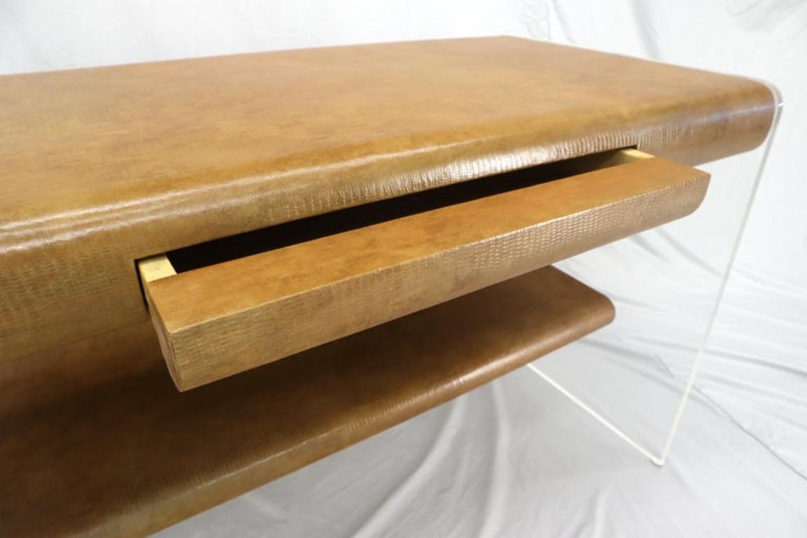 Lucite Base Faux Snake Skin Sculptural Shape One-Drawer Writing Table Desk