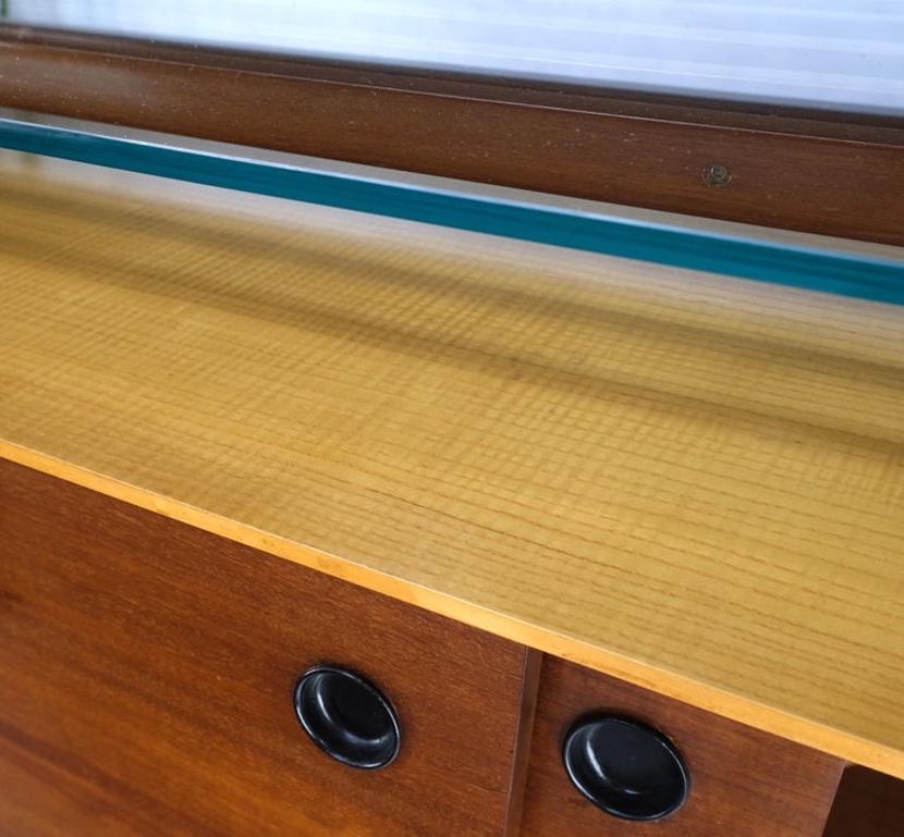 Mid-Century Modern Bi Level Long Credenza Server Dresser Cabinet Ebonized Legs