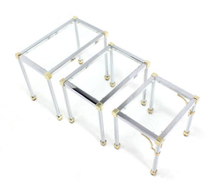 Set of Three Chrome and Brass Nesting Tables
