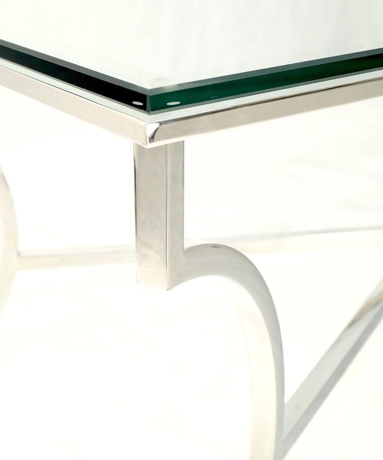 Mid Century Brass Hoof Feet Chrome Base Glass Top Rectangle Coffee Table MINT!