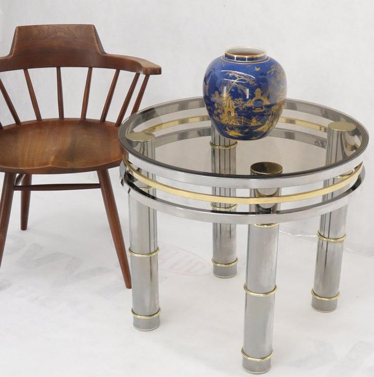Chrome Brass Smoked Glass Round Side Table Stand