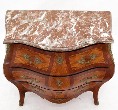 Bombe French Marble-Top Bronze Ormolu Louis XV Style 3 Drawers Dresser Commode