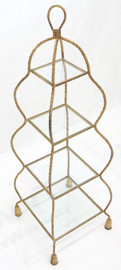 5-Tier Twisted Metal Gilt Rope Tassel Feet Pyramid Shape Étagère Display Shelf