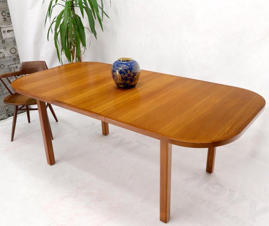 Rectangle Round Corners Teak Midcentury Danish Modern Dining Table Pop Up Leaf