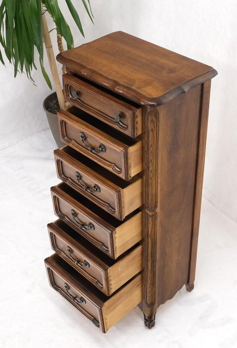 French Carved Walnut Lingerie 6 Dovetails Drawer Chest Dresser Drop Pulls