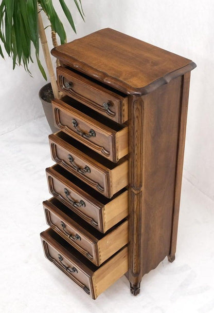 French Carved Walnut Lingerie 6 Dovetails Drawer Chest Dresser Drop Pulls