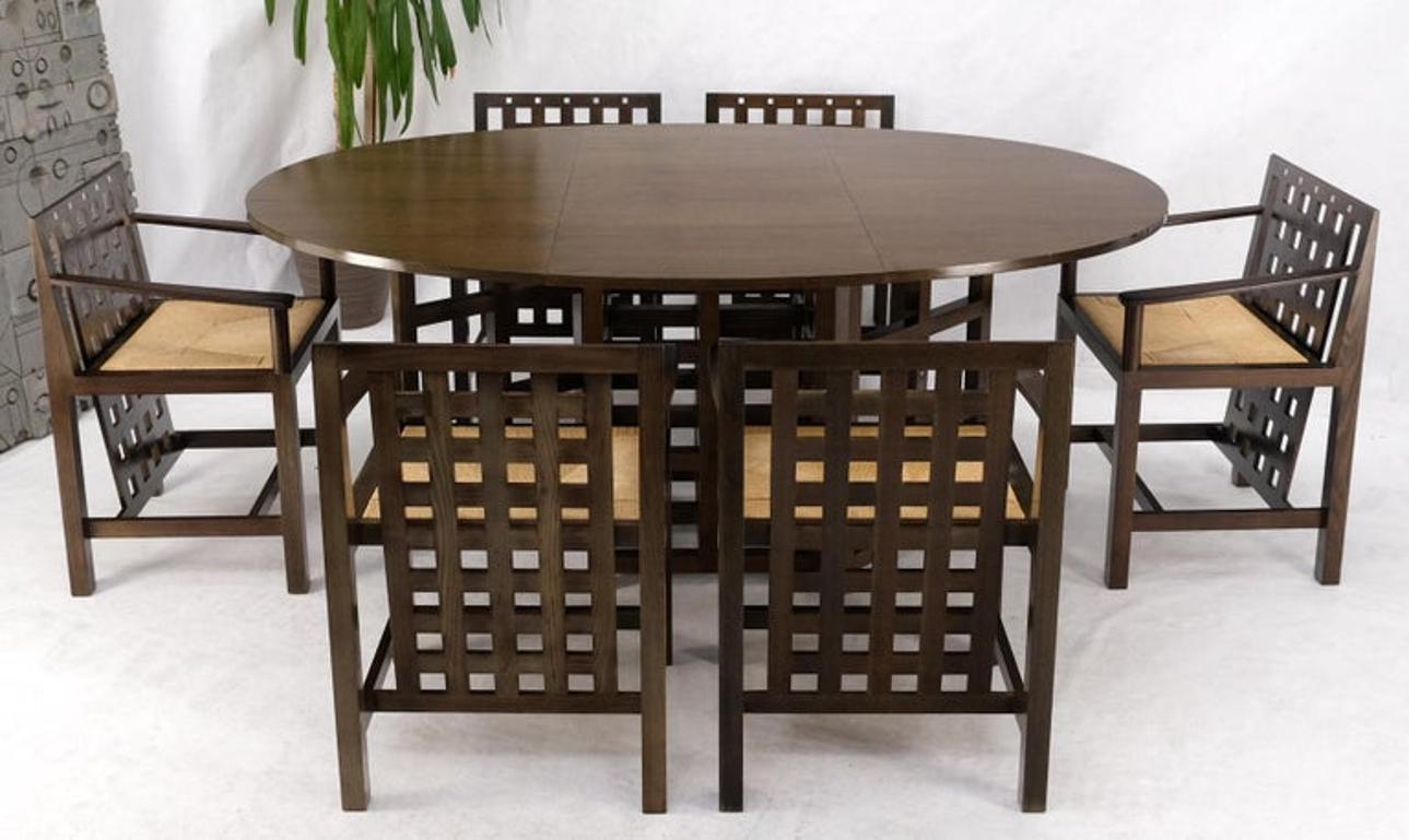 Brown Oak Cassina Macintosh Drop Leaf Dining Table 6 Rush Seat Chairs Set Mint