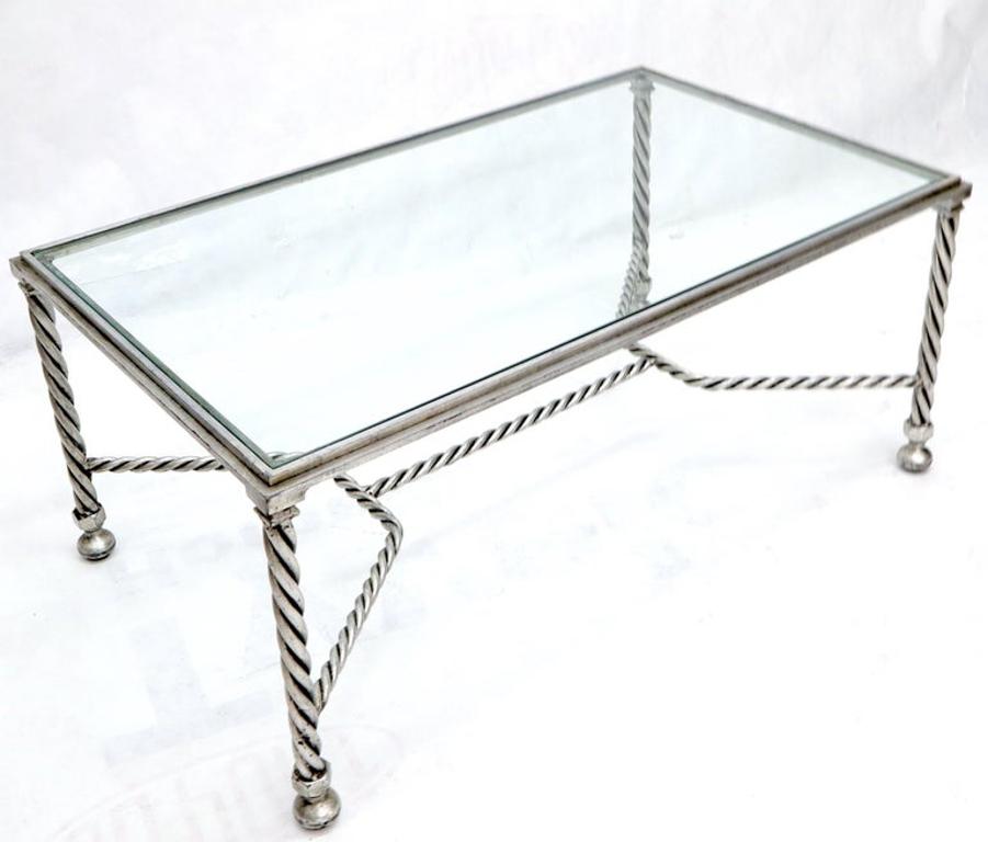 Forged Metal Twisted Rope Effect Silver Gilt Base Rectangle Coffee Table