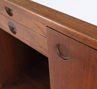 Teak Danish Modern Petit Serving Credenza on Wheels Bar Liquor Cabinet Dresser