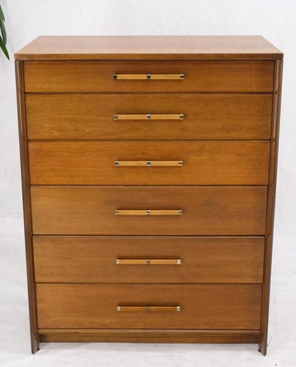 John Stuart Honey Amber Maple High Chest 6 Drawers Dresser Cabinet Wooden Pulls