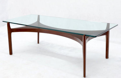Sculptural Low Profile Teak Base Glass Top Danish Midcentury Coffee Table