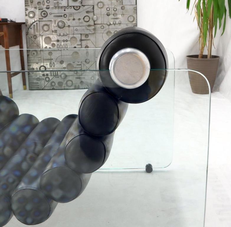 Fabio Lenci Hyaline Chair Lounge Glass Black Leather, 1974