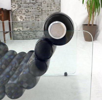 Fabio Lenci Hyaline Chair Lounge Glass Black Leather, 1974