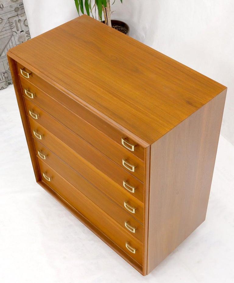 Restored Six Drawers Paul Frankl American Walnut Solid Brass Buckle Shaped Pulls