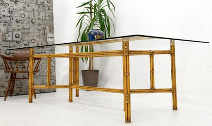 Large Bamboo & Leather Frame 3/4" Thick Glass Top Dining Conference Table