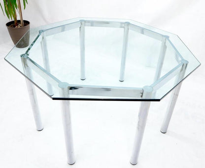 Round Octagon Glass Chrome Base Mid-Century Modern Dining Table