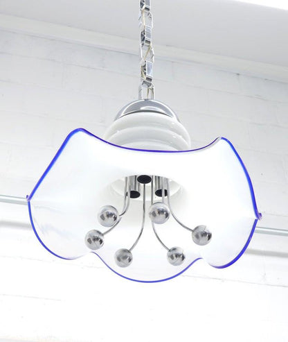 Blown Milk Glass and Chrome Midcentury Light Fixture