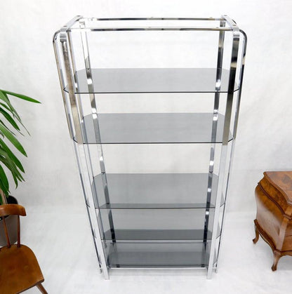 Crome and Smoked Bronze Glass Shelves Tall Display Étagère Vitrine