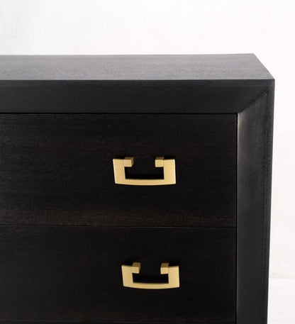 Ebonized Black Lacquer Mahogany Tall 5 Drawers Dresser Gold Bracket Pulls MNT