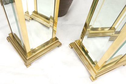 Square Brass and Mirror Panels Pedestals Stands