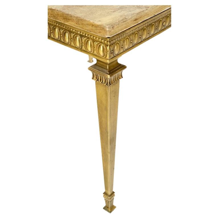 Square Solid Brass or Bronze Base Travertine Top Side End Occasional Table MINT!