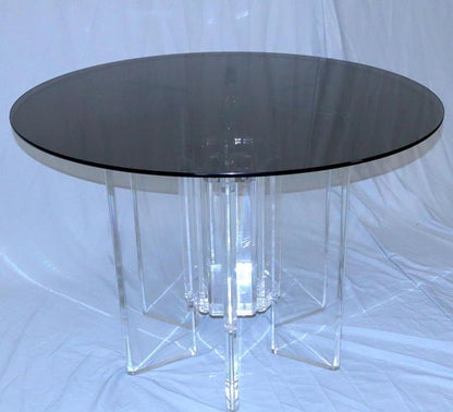 Heavy Massive Lucite Base Round Bronze Smoked Glass Top Dining Conference Table