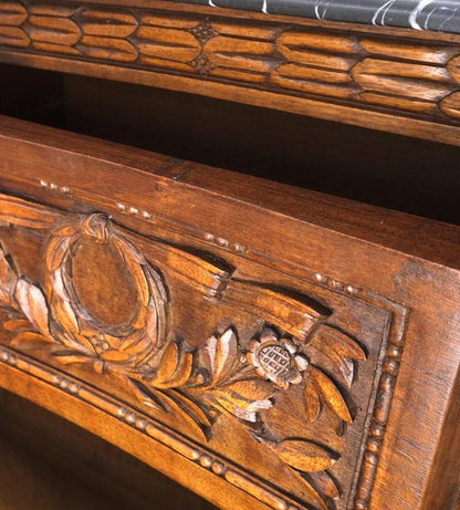 Pair Antique Marble Top Finely Carved 3 Drawers Brass Pulls Bachelor Chests MINT