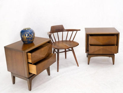 Pair Mid-Century Modern Dimond Front Drawers End Tables Nightstands Stands