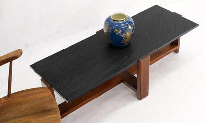 Solid Walnut & Slate Rectangular Mid-Century Modern Coffee Table