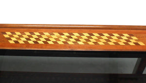 Walnut Smoked Glass Top Marquetry Design Long Coffee Table
