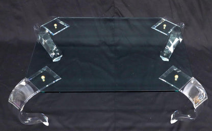 Glass Top Bent Lucite Legs Rectangular Coffee Table