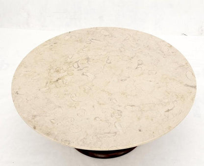 Mid-Century Modern Turned Solid Walnut Base Marble Top Round Coffee Table MINT