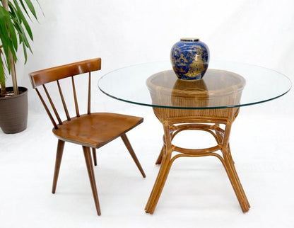 Bamboo Rattan Base Round Glass Top Dining Dinette Table