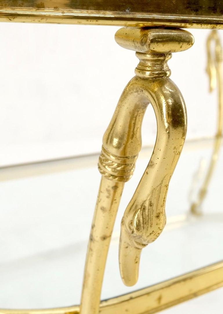 Solid Brass Swan Motive Oval Racetrack Shape Two Tier Coffee Table Mid Century