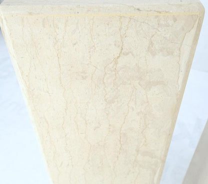 Mid-Century Modern Square Beveled Tall Travertine Marble Pedestals End Tables