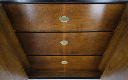 Burl Wood Black Ebonized Border 9 Drawers Long Dresser Credenza Brass Pulls Mint